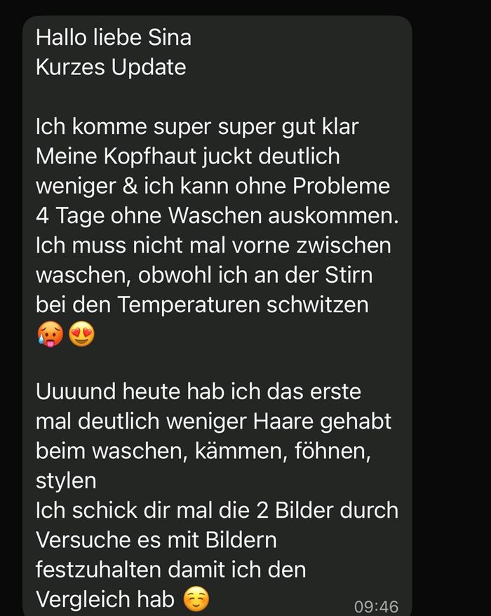 Kopfhaut juckt weniger, sichtbar weniger Haarausfall